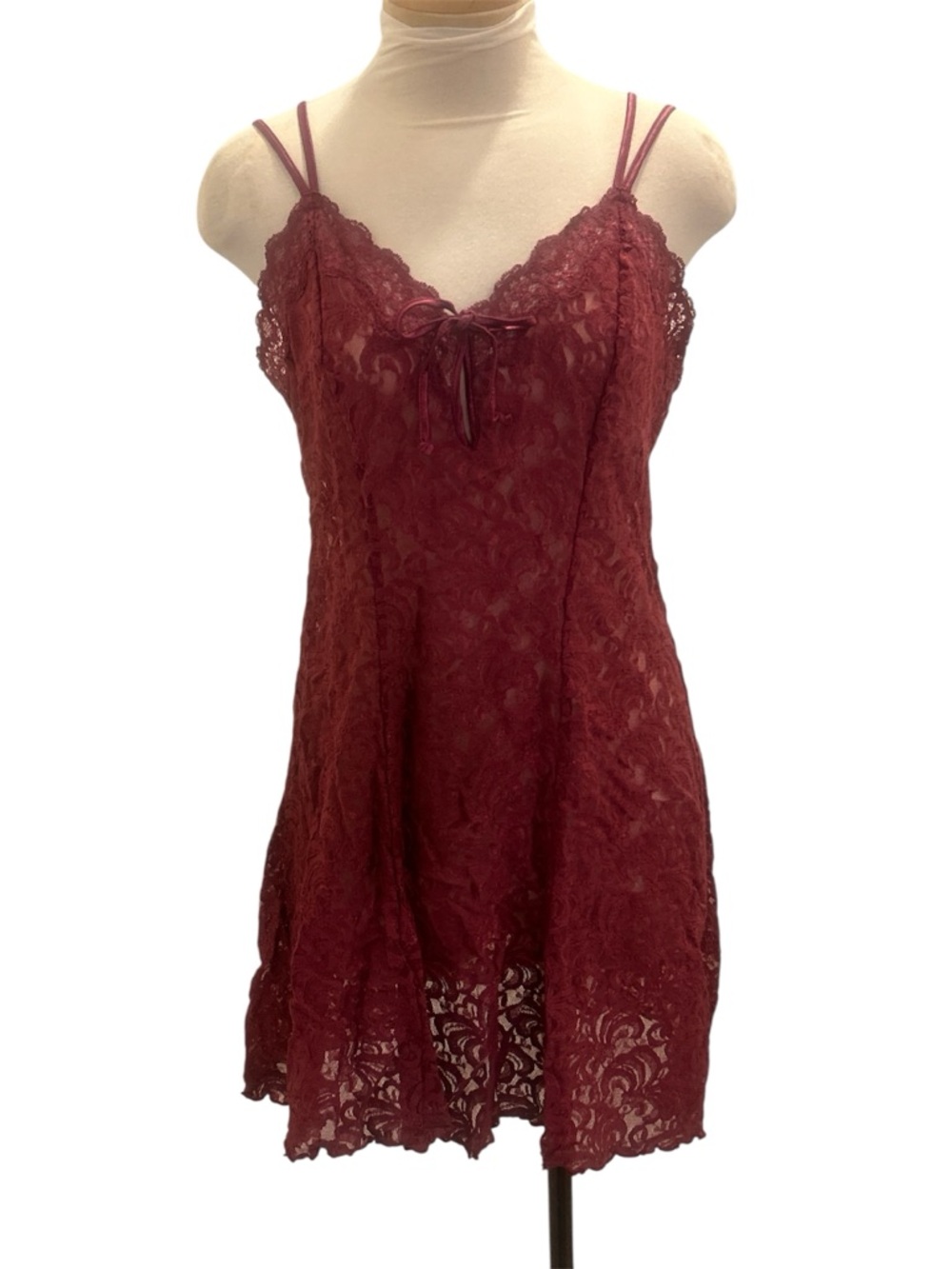 Delicates Women's Lace Slip Dress in  Burgundy Semi Sheer Size Large